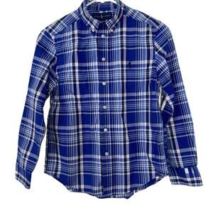 Ralph Lauren Youth Shirt Blue Button Down Plaid Size M 10-12